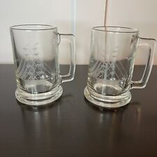 Set of 2 Vintage Etched Glass Beer Mugs Steins Nautical Sailboat Ship Seagulls for sale  Shipping to South Africa