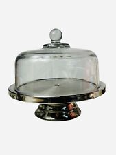 Stainless Steel Pedestal Cake Stand Plate With Clear Glass Cake Dome Knob Lid for sale  Shipping to South Africa