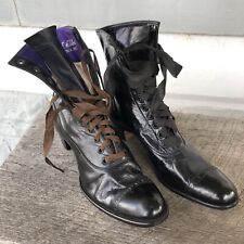 Botas pretas antigas vitorianas eduardianas femininas de renda de cano alto 22 ilhós couro comprar usado  Enviando para Brazil