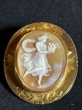 Antique Victorian 10K gold & Hand Carved Shell Cameo Brooch Pendant figural, used for sale  Shipping to South Africa