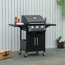 Used, Outdoor 3 Burner Gas Grill BBQ Trolley w/ Warming Rack, Side Shelf, Carbon Steel for sale  Shipping to South Africa