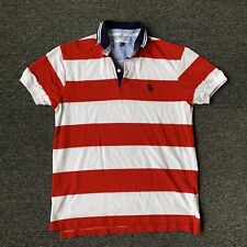 Camisa polo masculina EUA ASSN listrada gola GG ajuste personalizado vermelho branco algodão comprar usado  Enviando para Brazil