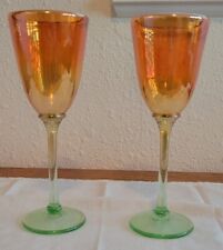  Rick Strini Art  Stemmed Glasses  Orange Gold Luster with Green Signed for sale  Shipping to South Africa