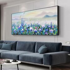 Pintura a óleo sobre tela floral flor azul abstrata pintada à mão, usado comprar usado  Enviando para Brazil