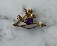 Used, Vintage 14K Amethyst Pearl Diamond Bird Pin Brooch for sale  Shipping to South Africa