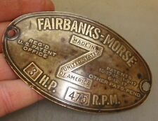 Used, ORIGINAL NAME TAG FAIRBANKS MORSE 3hp Z Old Gas Engine FM 4-1/2" x 2-5/8" ! for sale  Shipping to Canada