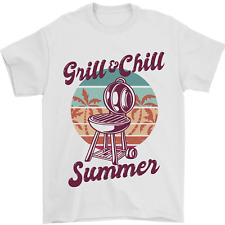 Chill & Grill Funny Summer BBQ Braai Mens T-Shirt 100% Cotton for sale  Shipping to South Africa