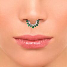 Used, Real Emerald & Diamond Septum Hoop Clicker for Ear Daith,Helix Nose Ring 14kGold for sale  Shipping to South Africa