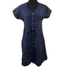 Poetry 100% Linen Short Sleeve Dress Size 4 Dark Blue Button Front for sale  Shipping to South Africa