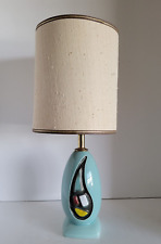 Vtg Mid Century Modern Turquoise Teardrop Boomerang Table Lamp & Shade, used for sale  Shipping to Canada