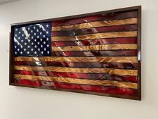 19 x 36 inch Wavy Rustic Wooden American Flag, Waving American Flag,, used for sale  Shipping to South Africa