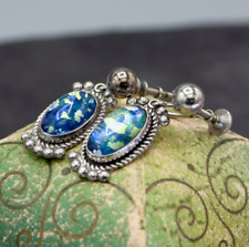 Brincos pendentes vintage de prata esterlina vidro ousado opala fogo verde azul, usado comprar usado  Enviando para Brazil