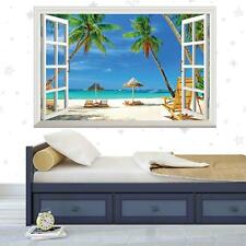 Adesivo de parede praia tropical 3D janela vista palmeiras céu azul idílico arte decalque comprar usado  Enviando para Brazil