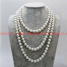 Genuine 8MM White South Sea Shell Pearl Round Beads Long Necklace 50", used for sale  Shipping to South Africa