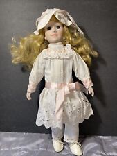 16 Inch Porcelain Doll. White And Pink Dress Blonde Hair Blue Eyes., used for sale  Shipping to South Africa