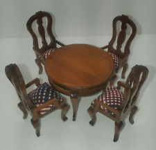 Wooden dollhouse furniture Round table with 4 padded dining chairs for sale  Shipping to South Africa