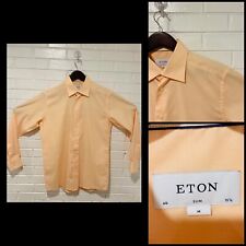 Eton Dress Shirt Mens M 15.75 40 Yellow Slim Button Micro Houndstooth Career, used for sale  Shipping to South Africa