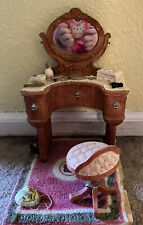 Dollhouse Boudoir Victorian Vanity & Chair Rug Resin Real Mirror Barbie House, used for sale  Shipping to South Africa