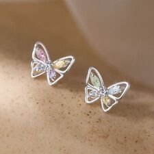 Used, 925 Sterling Silver Crystal Colourful Butterfly Stud Earrings Womens Jewellery  for sale  SHEFFIELD