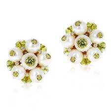 Cultured Pearl, Diamond, & Peridot Earrings, Made in 18k Yellow Gold by Trianon, used for sale  Shipping to South Africa