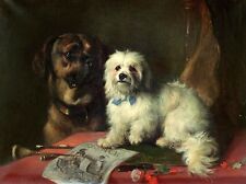 Used, Dream-art oil painting beautiful two dogs nice animals sitting Hand painted 36" for sale  Shipping to Canada