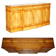 VINTAGE BURR YEW WOOD BREAKFRONT SIDEBOARD WITH FOUR DRAWERS & ORIGINAL KEY for sale  Shipping to South Africa