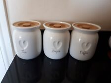 Tea Coffee Sugar Ceramic Canisters Engrave Heart Kitchen Storage Jars Set Of 3 for sale  Shipping to South Africa
