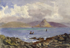 M. Capel Cure, St Michael's Mount, Cornwall – Pintura em aquarela original de 1890 comprar usado  Enviando para Brazil