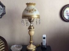 Usado,  Lámpara vintage de latón con ónix aspecto antiguo para estudiante tono de vidrio patrón floral segunda mano  Embacar hacia Mexico