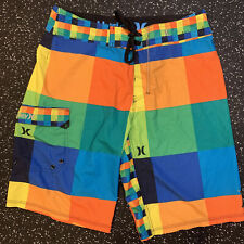 Hurley Phantom Board Shorts Mens Size 31 Colorful Rainbow Checkered Swim Trunks comprar usado  Enviando para Brazil