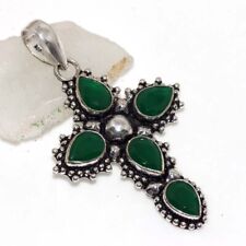 Green Onyx 925 Silver Plated Cross Gemstone Pendant 2.5" Women Jewelry JW for sale  Shipping to South Africa