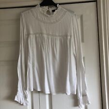 Primark viscose white victorian style high neck blouse, ruffle cuff detail for sale  Shipping to South Africa