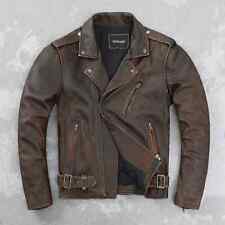 Cowhide Leather Leather Coat Men's Retro Distressed Motorcycle Cycling Clothing for sale  Shipping to South Africa