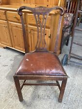 Vintage Antique Brown Wooden Dining Chair with Faux Leather Seat for sale  Shipping to South Africa