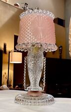 "Lámpara Boudoir de 1930 de vidrio de corte rosa y transparente 14-14"" x 5" segunda mano  Embacar hacia Mexico