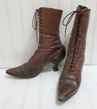 Botas de couro marrom eduardiano antigas com cadarço sapatos de salto alto vitorianos comprar usado  Enviando para Brazil