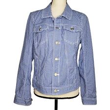 Talbots Jean Jacket Blue White Gingham Check Medium L/S Pockets Crop Worn Once for sale  Shipping to South Africa