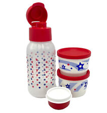 Garrafa de água Tupperware Eco, copos de lanche de 4 oz e Smidget estrelas temáticas de 4 de julho, usado comprar usado  Enviando para Brazil