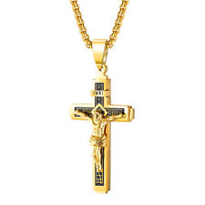 Colar pingente cruz crucifixo Jesus Cristo aço inoxidável masculino ouro 24" comprar usado  Enviando para Brazil