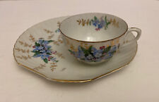 Vintage Tea Cup and Large 8” Saucer Impatiens Flowers Gold Trim, Blue-1, used for sale  Shipping to South Africa