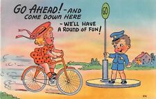Boy Policeman Gives Go Sign To Cute Girl on Bicycle-Comic Old Linen Postcard-574 for sale  Unionville