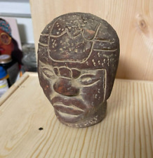 Escultura de cabeza olmeca vintage arcilla de terracota mesoamérica 5 pulgadas México azteca segunda mano  Embacar hacia Mexico