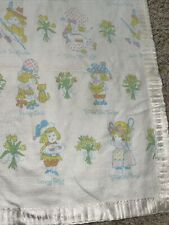 Vintage Baby Care Nursery Rhyme Crib Blanket Cotton Satin Nylon Trim 47x33 for sale  Shipping to South Africa