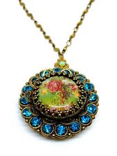 Used, Lovely Michal Negrin Necklace Locket Blue Crystal  Flowers. for sale  Shipping to South Africa