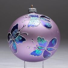 Usado, Bola de vidrio mariposas púrpura plateada e iridiscente mica azul iridiscente adorno de Navidad segunda mano  Embacar hacia Argentina