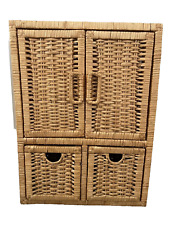 Vintage Wicker Rattan Hanging Wall Medicine Cabinet w/ Drawers and Doors 23 x 17 for sale  Shipping to South Africa