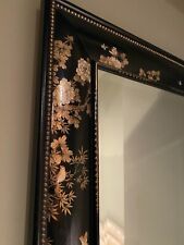 "RARO ESPEJO DE PARED RECTANGULAR CHINOISERIE NEGRO CON ORO 31"" X 21"  segunda mano  Embacar hacia Argentina