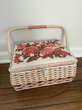 Vintage Woven Wicker Sewing Basket  Floral Sewing Basket Made in Japan, used for sale  Shipping to South Africa
