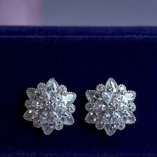 18k white gold made with SWAROVSKI crystal stud 3D lotus flower earrings 16.5mm for sale  Shipping to Canada