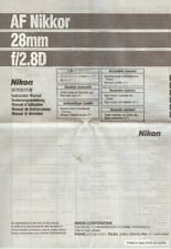 Instruction User's Manual Nikon AF Nikkor 28mm f/2.8D Multilingual for sale  Shipping to South Africa